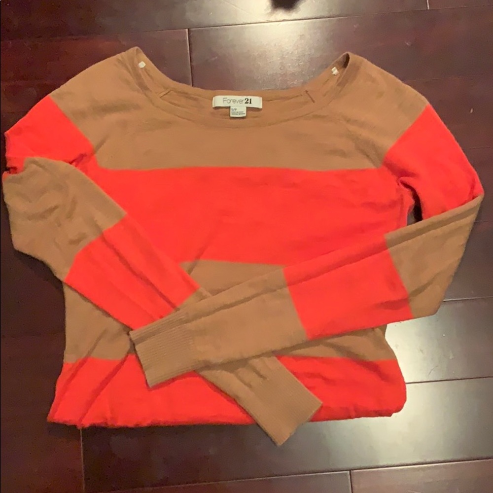 Striped sweater: coral and camel